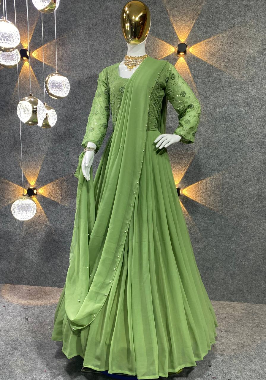 Party Wear Beautiful Anarkali Gown And Pent With Dupatta
