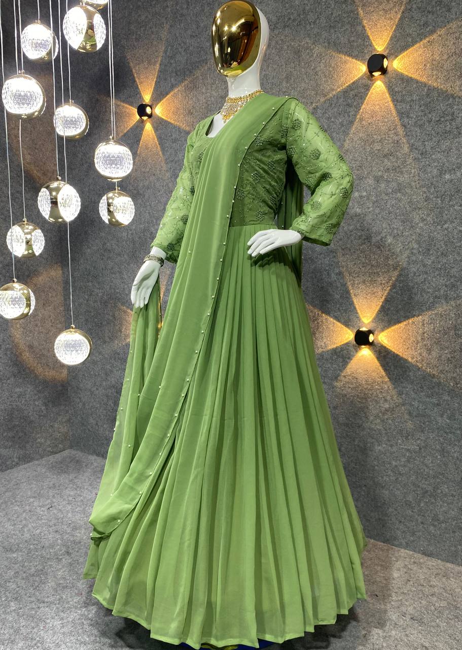 Party Wear Beautiful Anarkali Gown And Pent With Dupatta