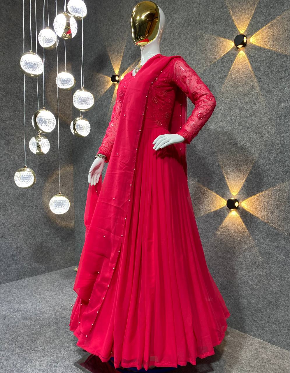 Party Wear Beautiful Anarkali Gown And Pent With Dupatta