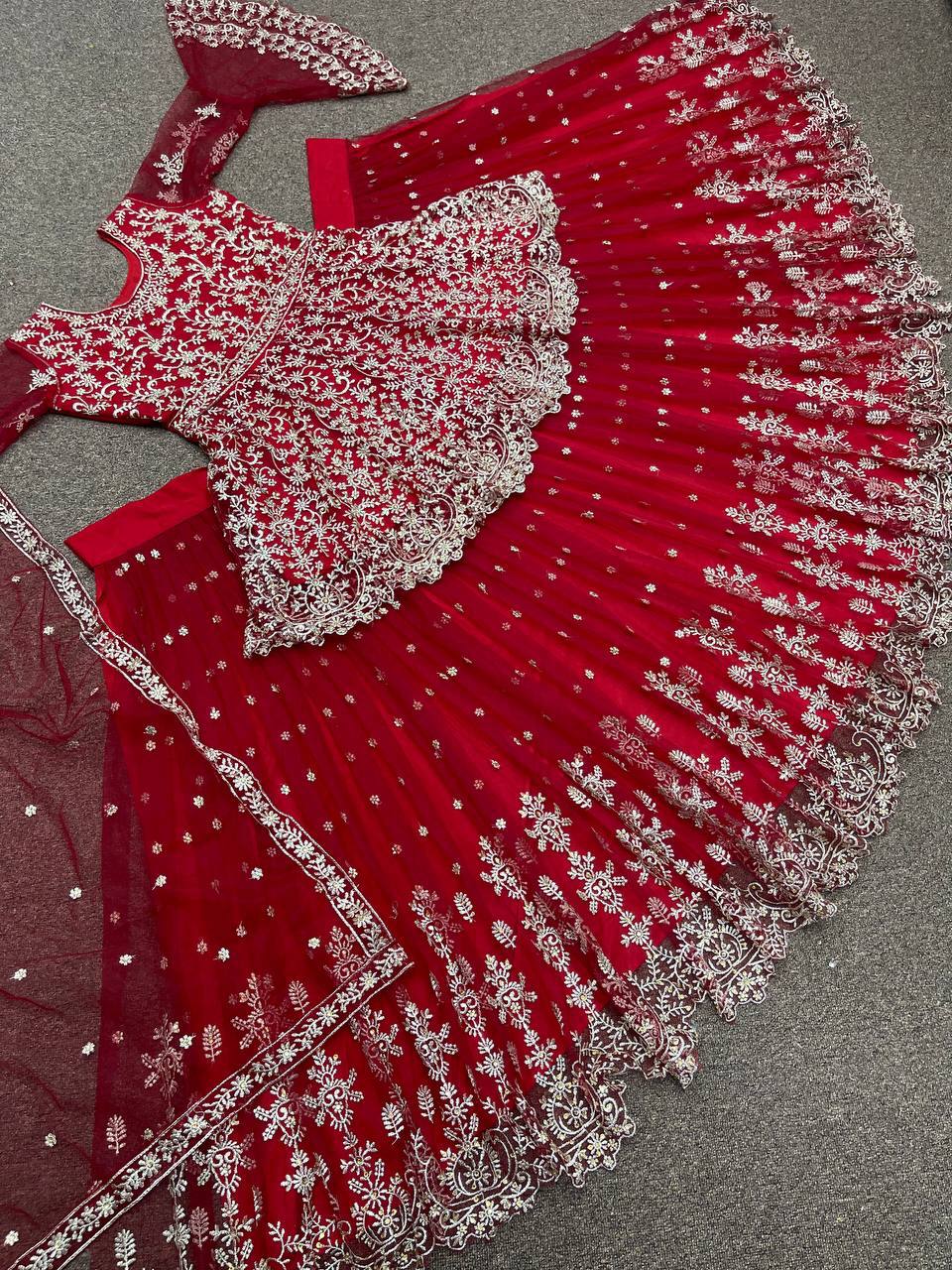 Party Wear Lehenga Top And Dupatta With Embroidery Work With Stone Hand Work