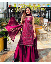 Beautiful Sharara Set And Dupatta With Embroidery Cotton Thread Work