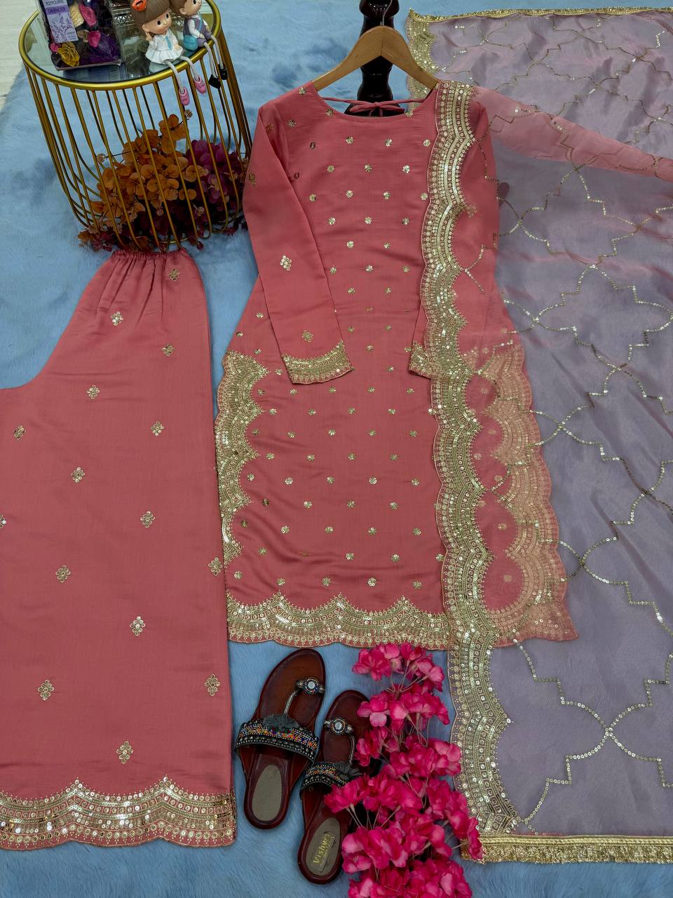 Designer Party Wear Look Top Plazzo & Dupatta Set