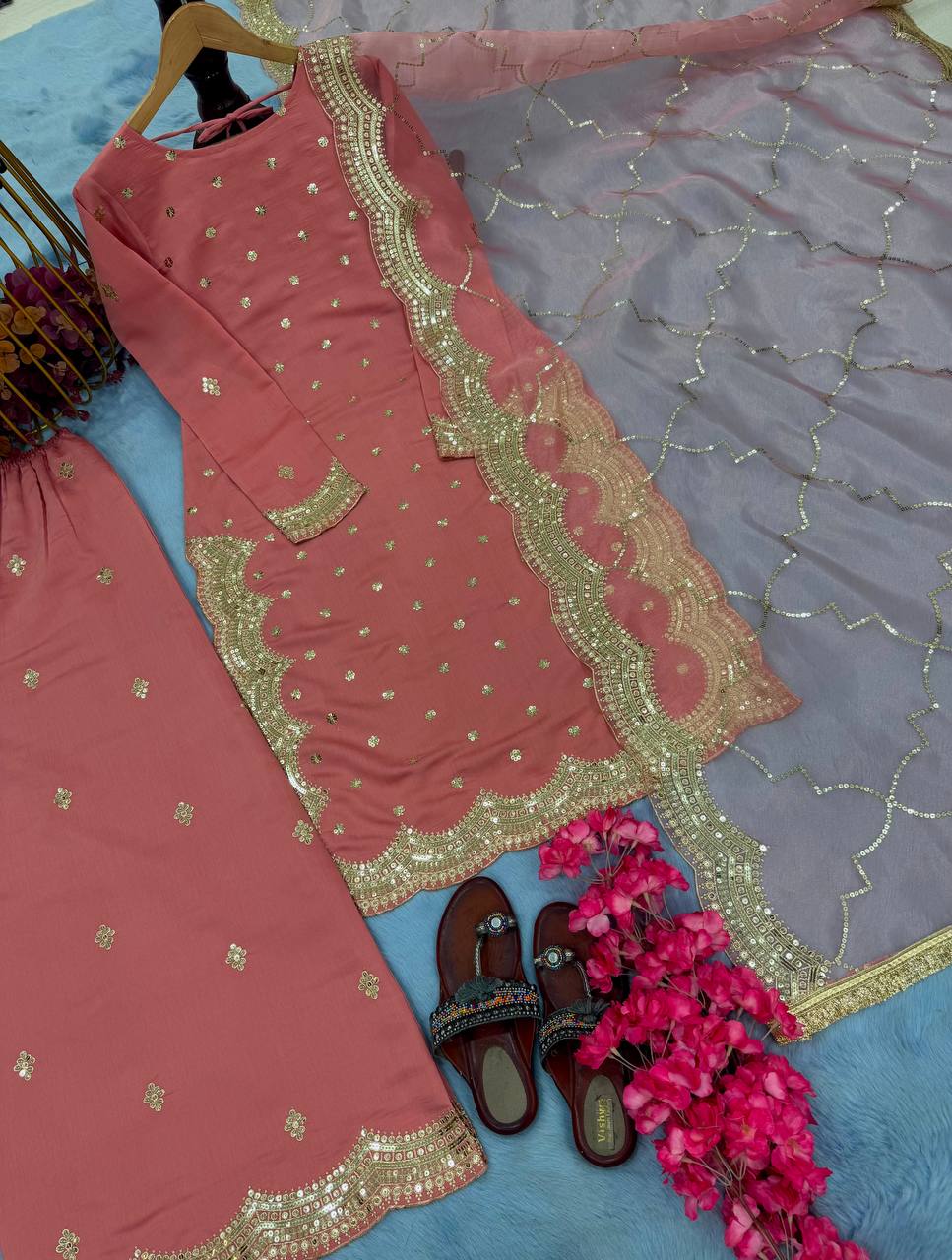 Designer Party Wear Look Top Plazzo & Dupatta Set