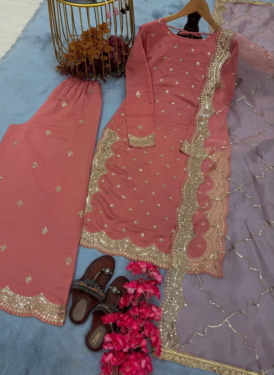 Designer Party Wear Look Top Plazzo & Dupatta Set