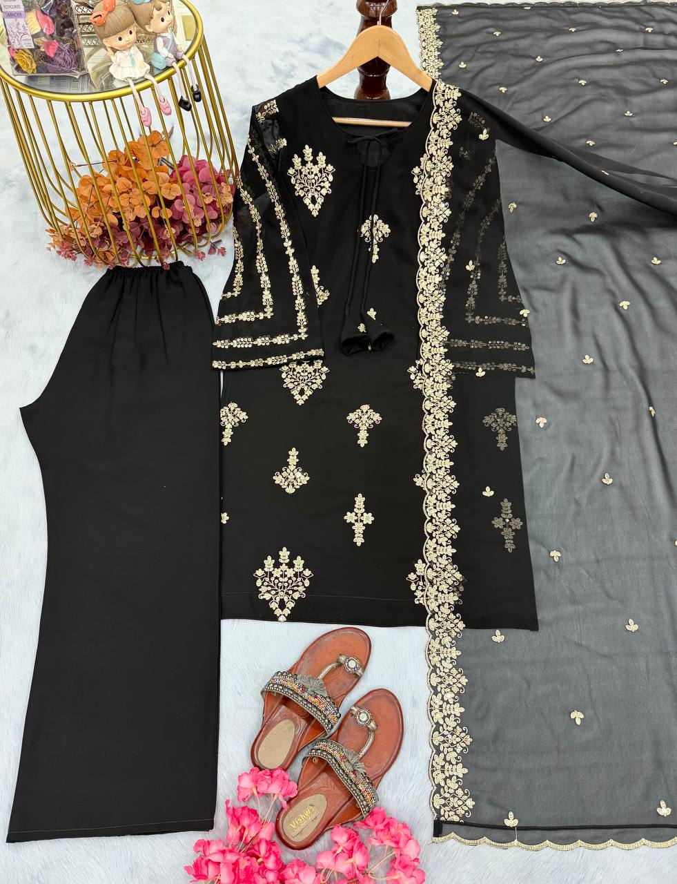 Designer Party Wear Look Top Plazzo & Dupatta Set