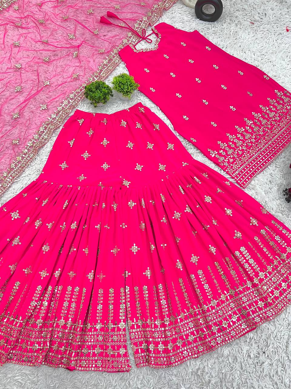 Beautiful Wedding Wear Top Bottom And Dupatta
