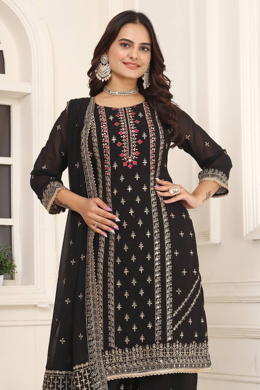 Designer Party Wear Suit-Pent With Dupatta With Embroidery Work