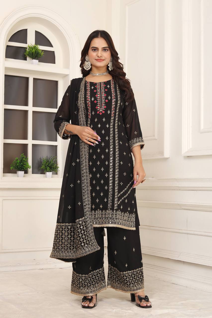 Designer Party Wear Suit-Pent With Dupatta With Embroidery Work