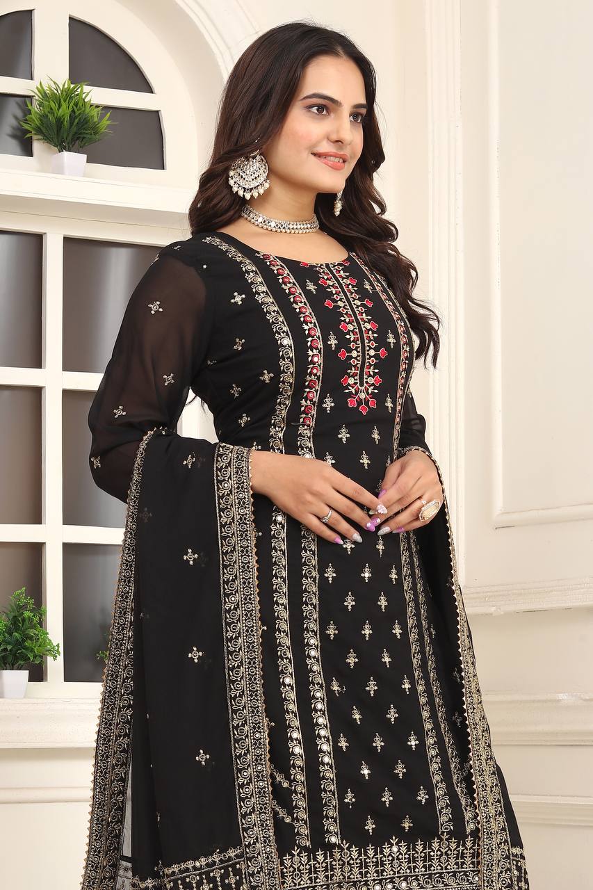 Designer Party Wear Suit-Pent With Dupatta With Embroidery Work