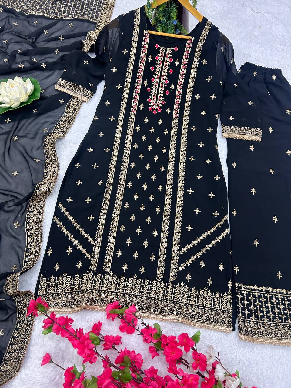 Designer Party Wear Suit-Pent With Dupatta With Embroidery Work