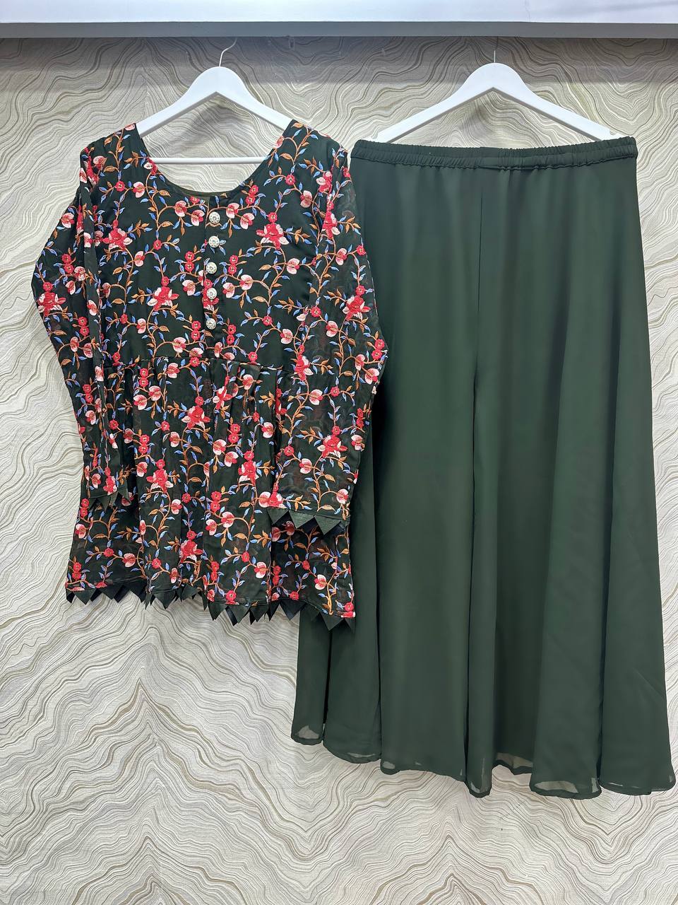 Beautiful Top-Bottom With Fancy Embroidery Thread And Sequins Work