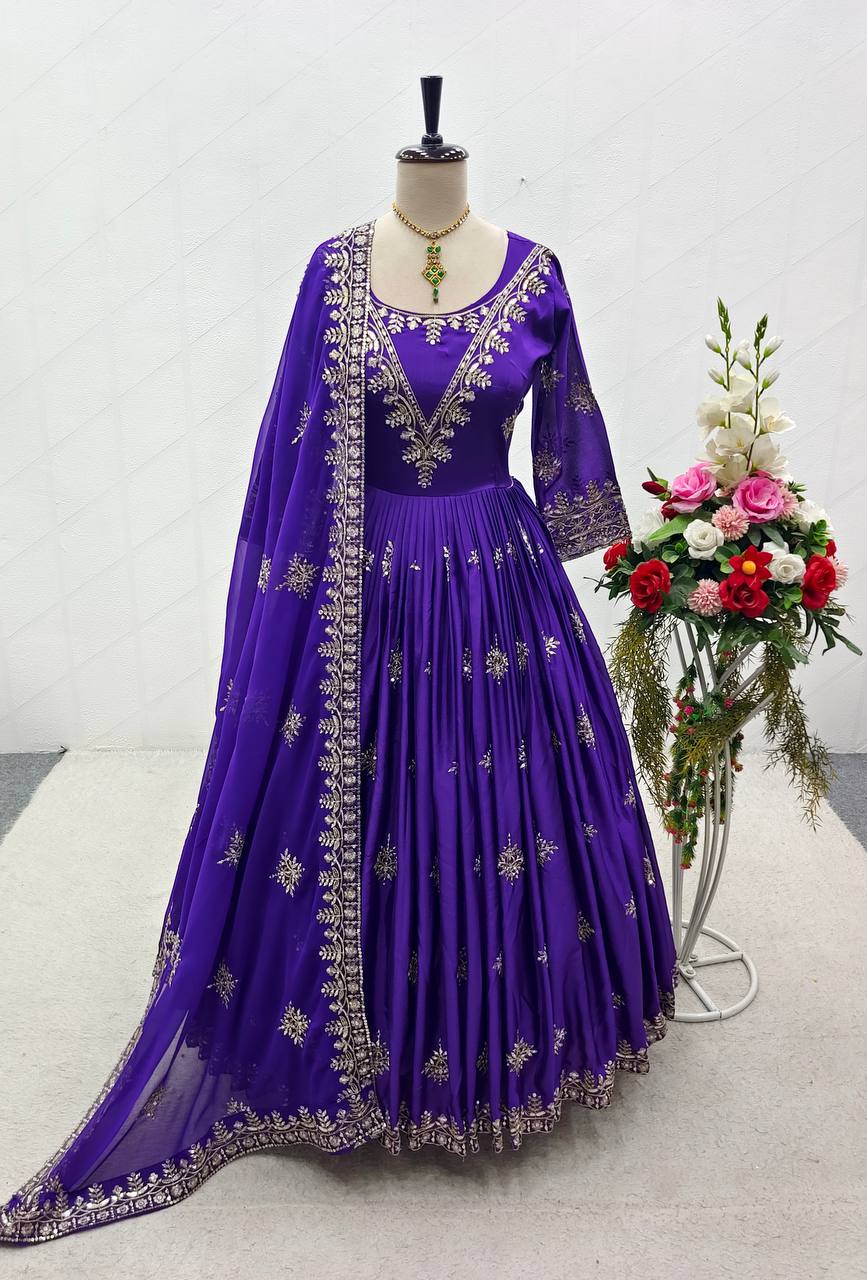 Designer Party Wear Gown With Pent And Dupatta
