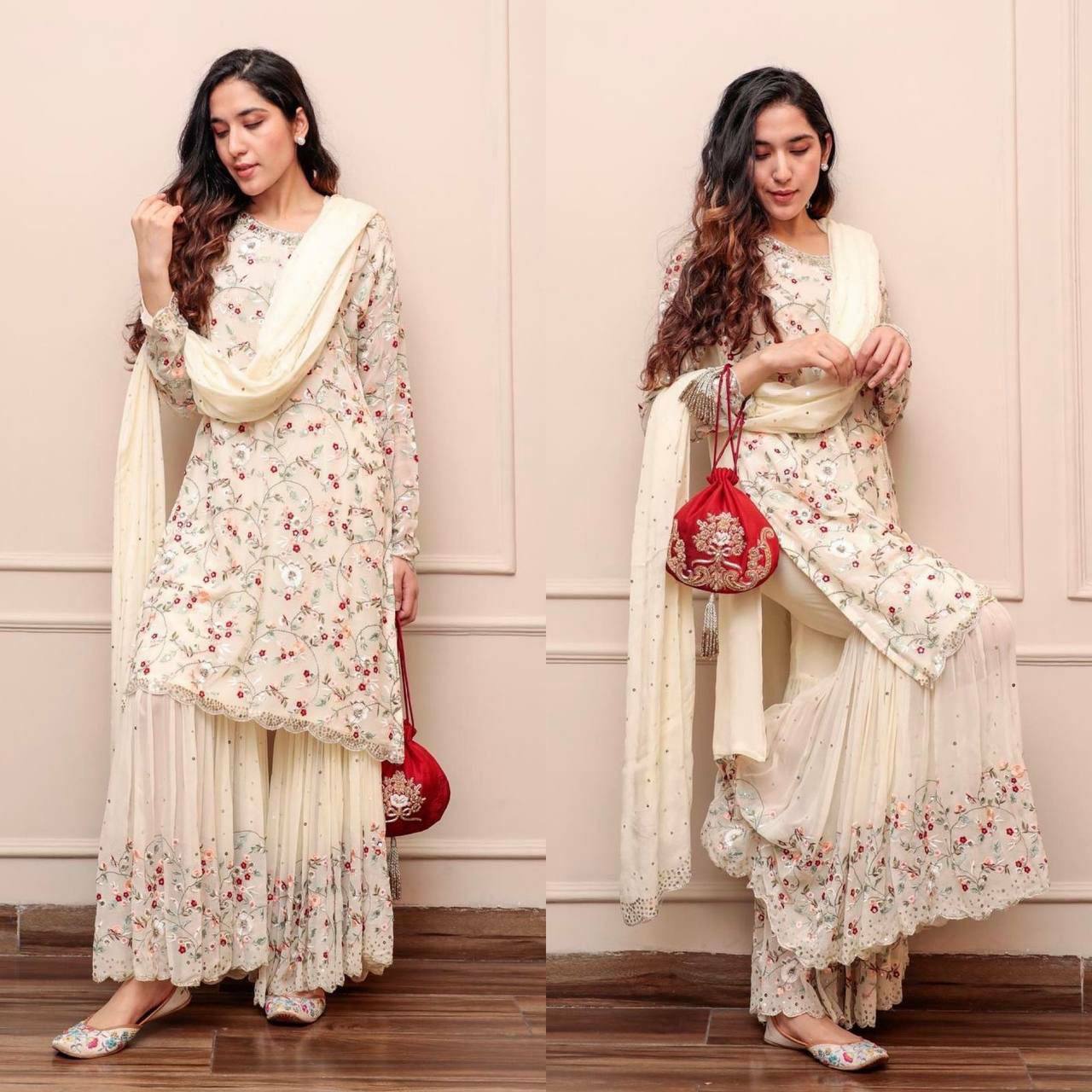 Designer Top-Bottom And Dupatta With Sequence, Thread & Zari Work