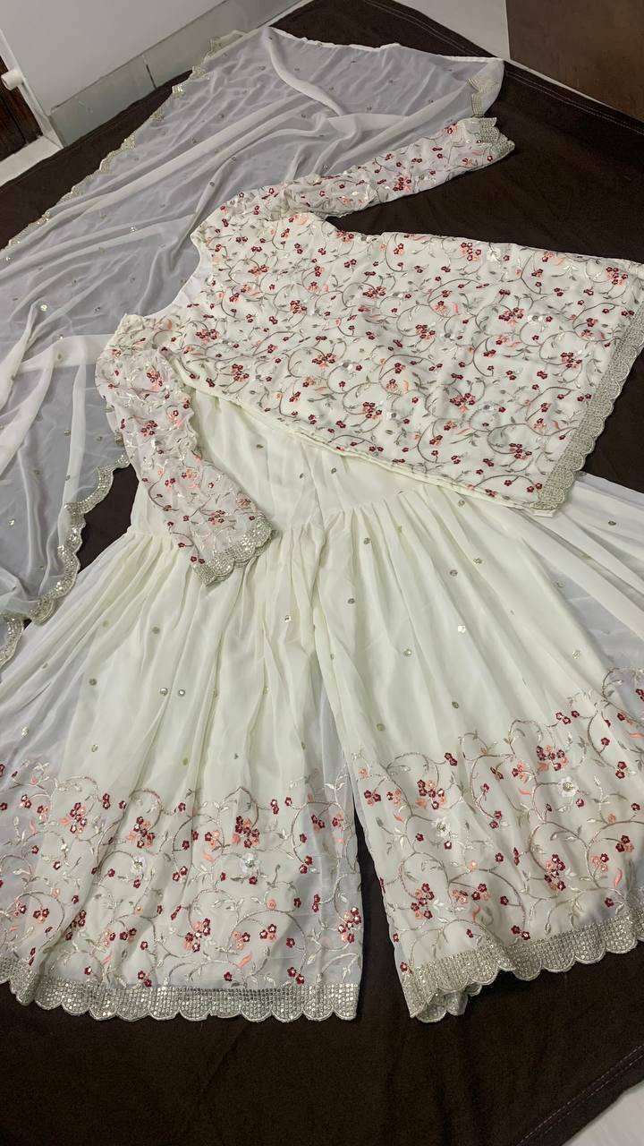 Designer Top-Bottom And Dupatta With Sequence, Thread & Zari Work