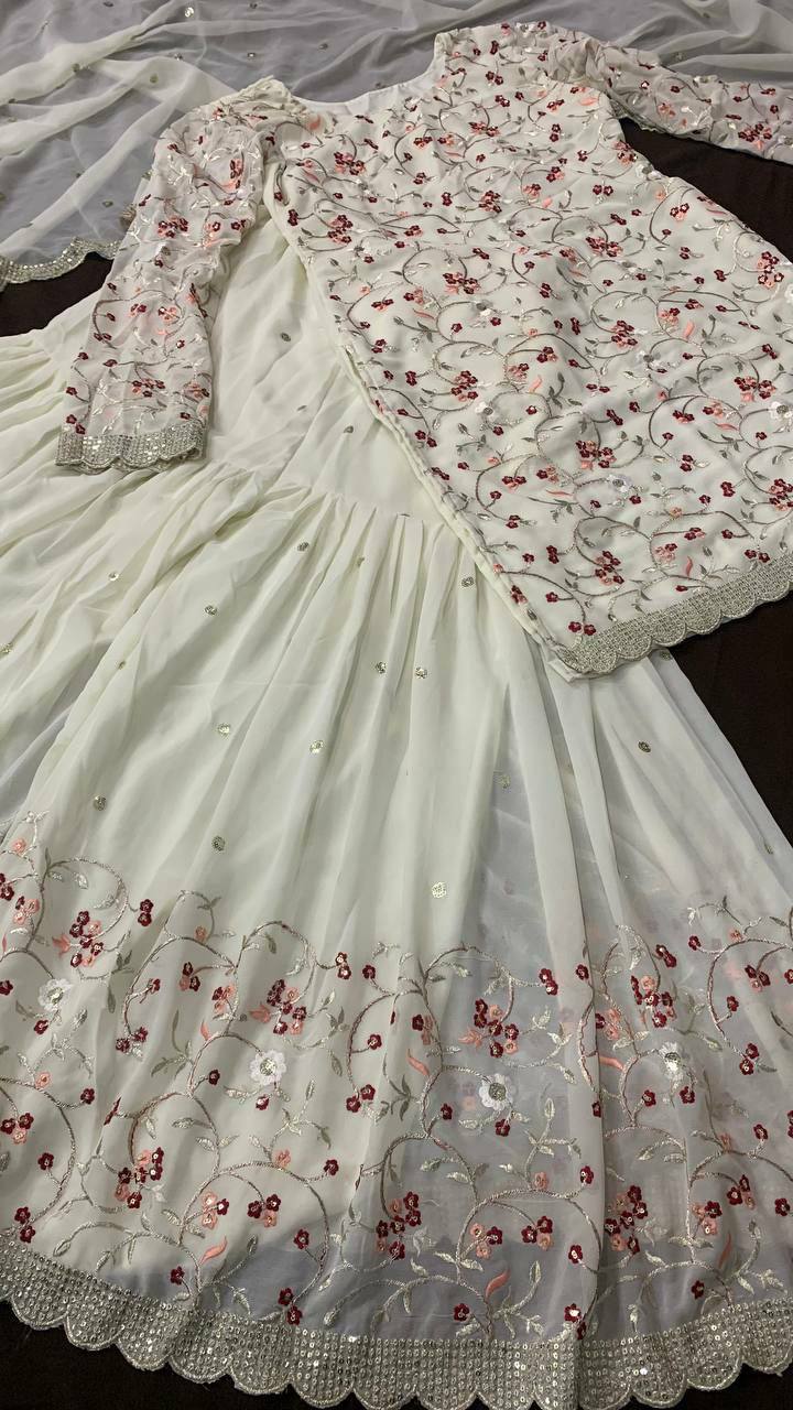 Designer Top-Bottom And Dupatta With Sequence, Thread & Zari Work