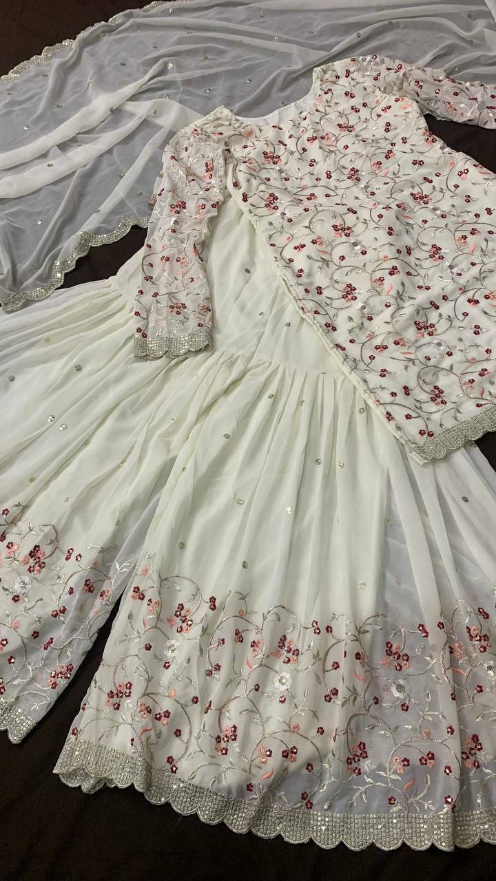 Designer Top-Bottom And Dupatta With Sequence, Thread & Zari Work