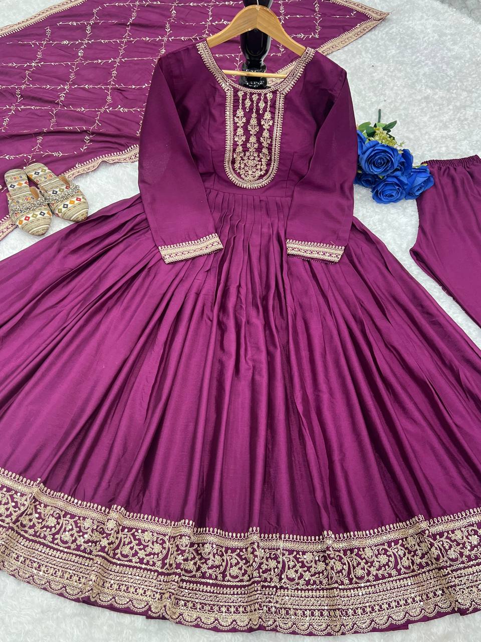Beautiful Party Wear Anarkali Gown And Pent With Designer Dupatta