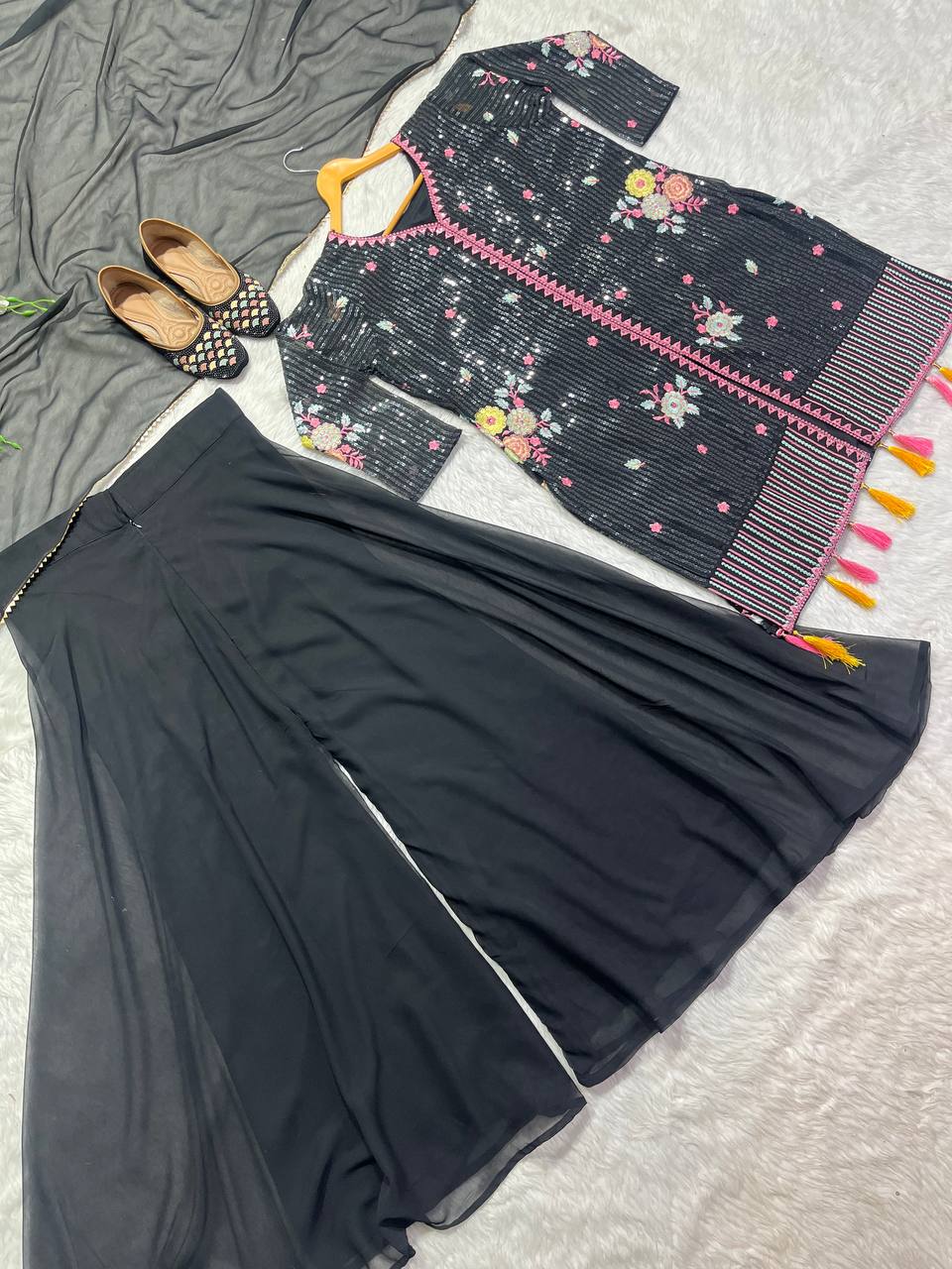 Beautiful Party Wear Sharara Pant , Top And Dupatta