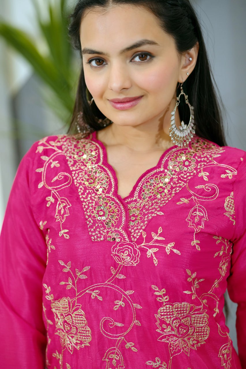 Designer Embroidered Chinon Suit With Sequence Embroidered Work