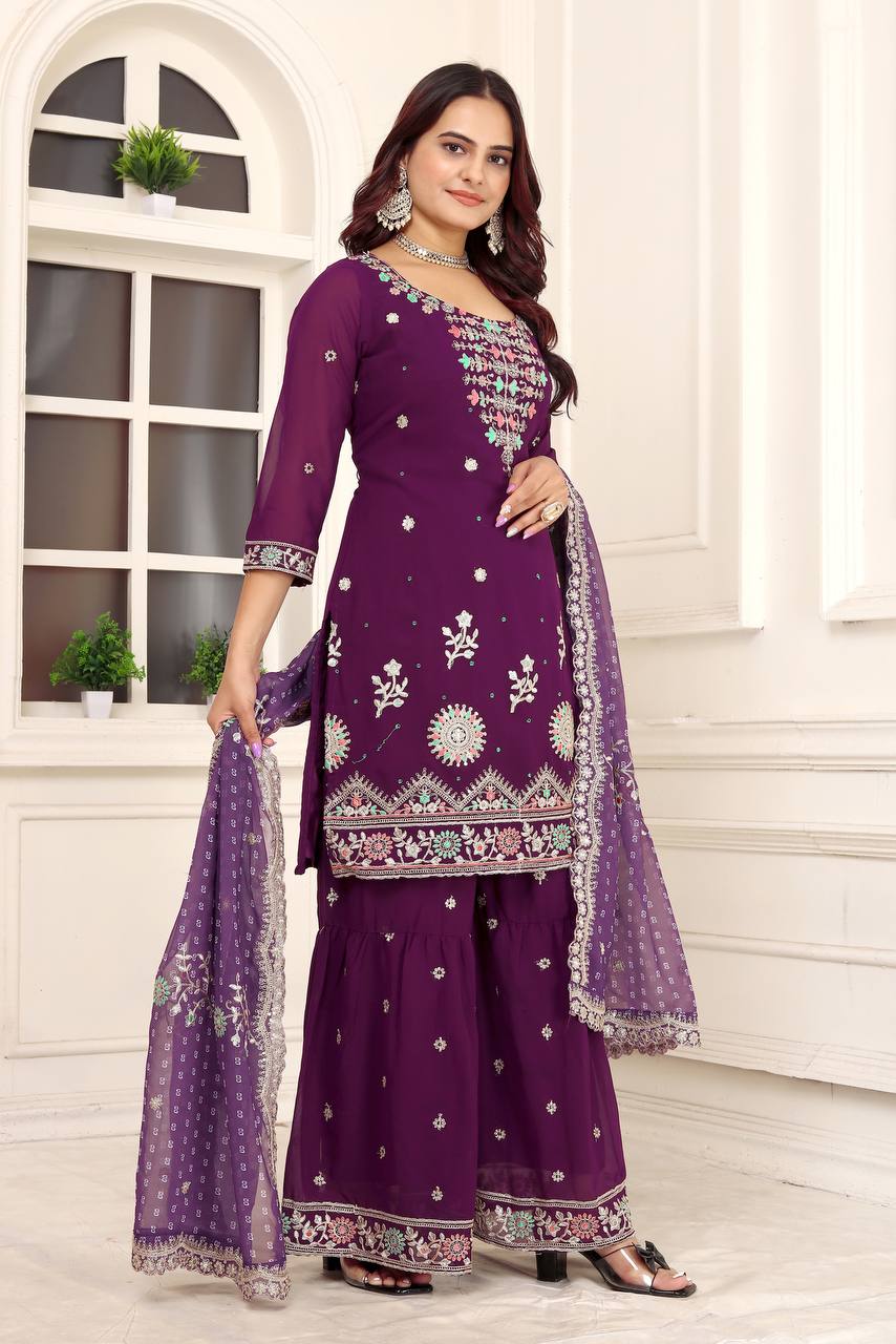 Party Wear Designer Suit-Pent And Dupatta With Embroidery Work