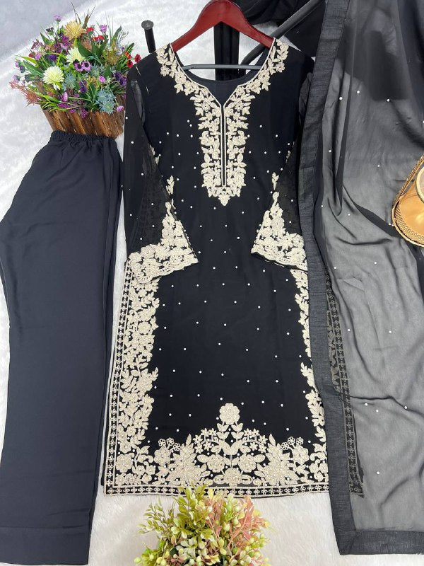 Designer Top-Bottom And Dupatta With Embroidery And Riveted Moti Work