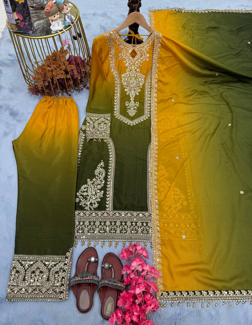 Designer Party Wear Look Top Plazzo & Dupatta Set