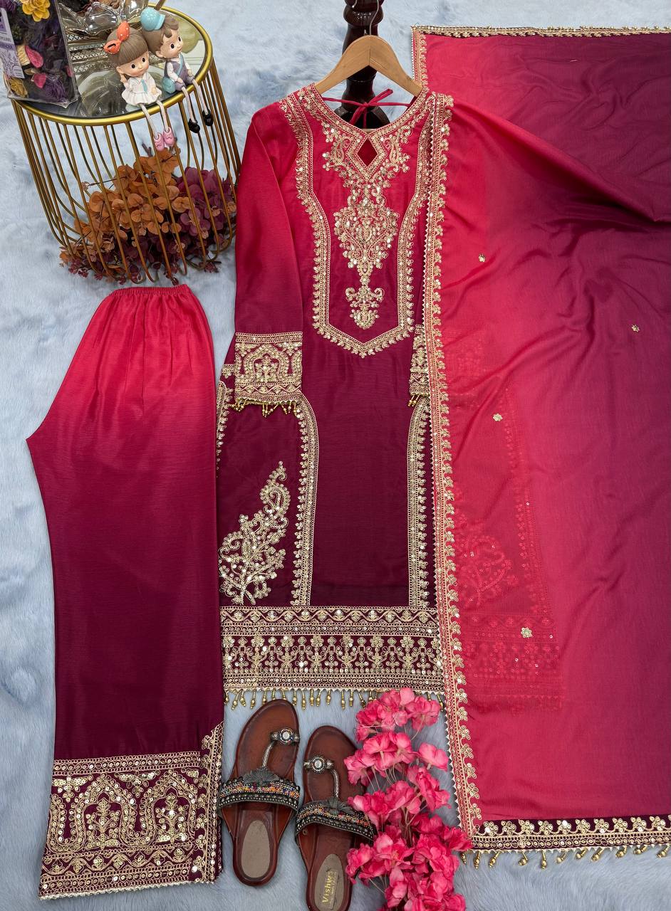 Designer Party Wear Look Top Plazzo & Dupatta Set