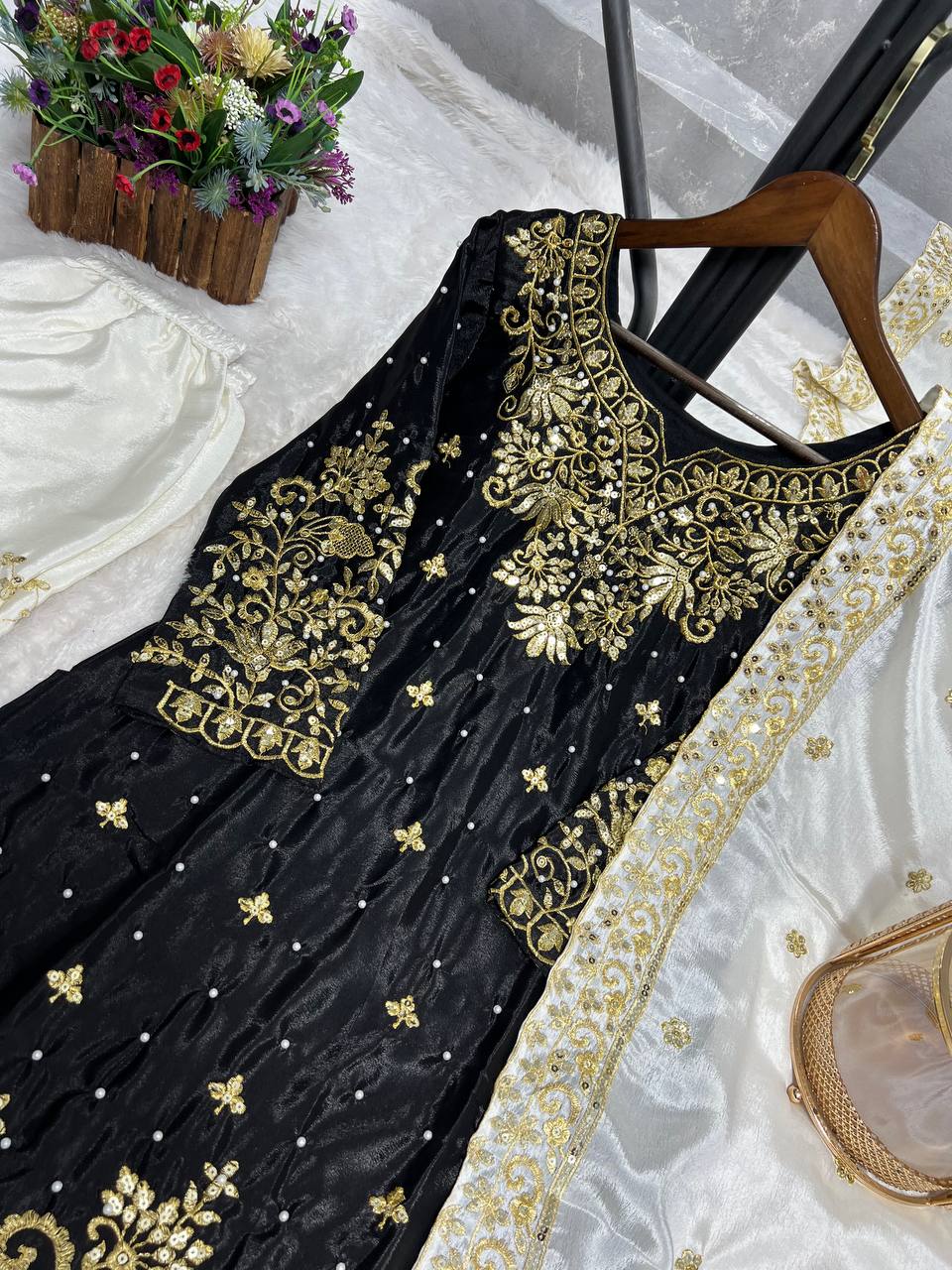 Designer Top - Plazzo With Dupatta With Riveted Moti Work