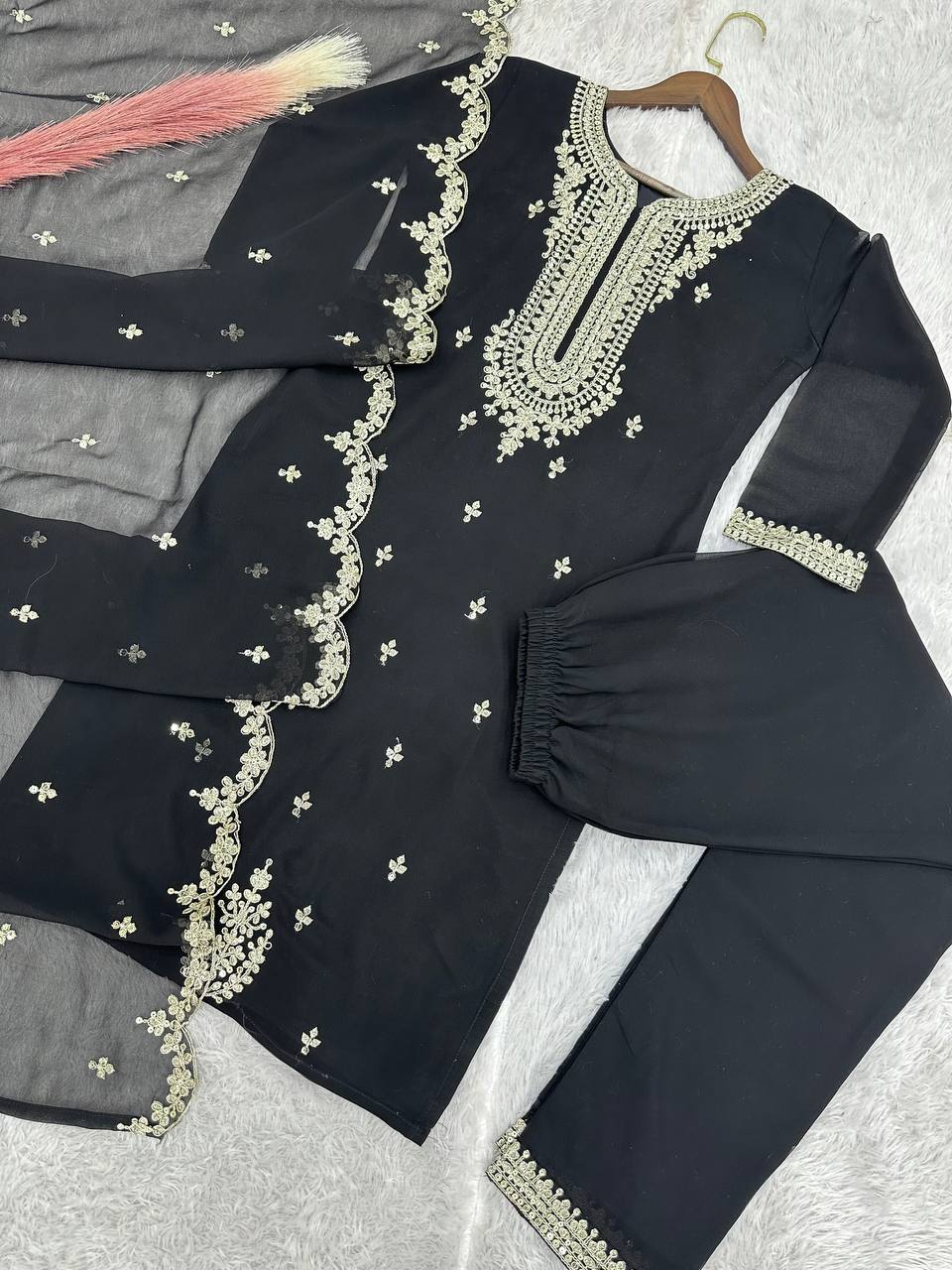Top-Bottom And Dupatta With Embroidery Coding Dori-Sequence Work