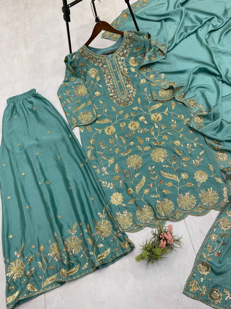 Party Wear Beautiful Top And Plazzo With Fancy Dupatta