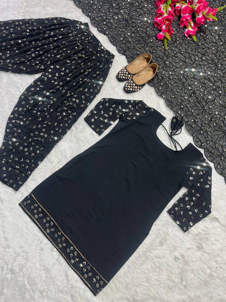 Designer Party Wear Look Top ,Patiala Styles Salwar And Dupatta