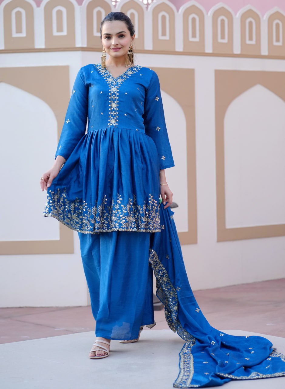Designer Party Wear Sharara Suit With Sequence Embroidered Work