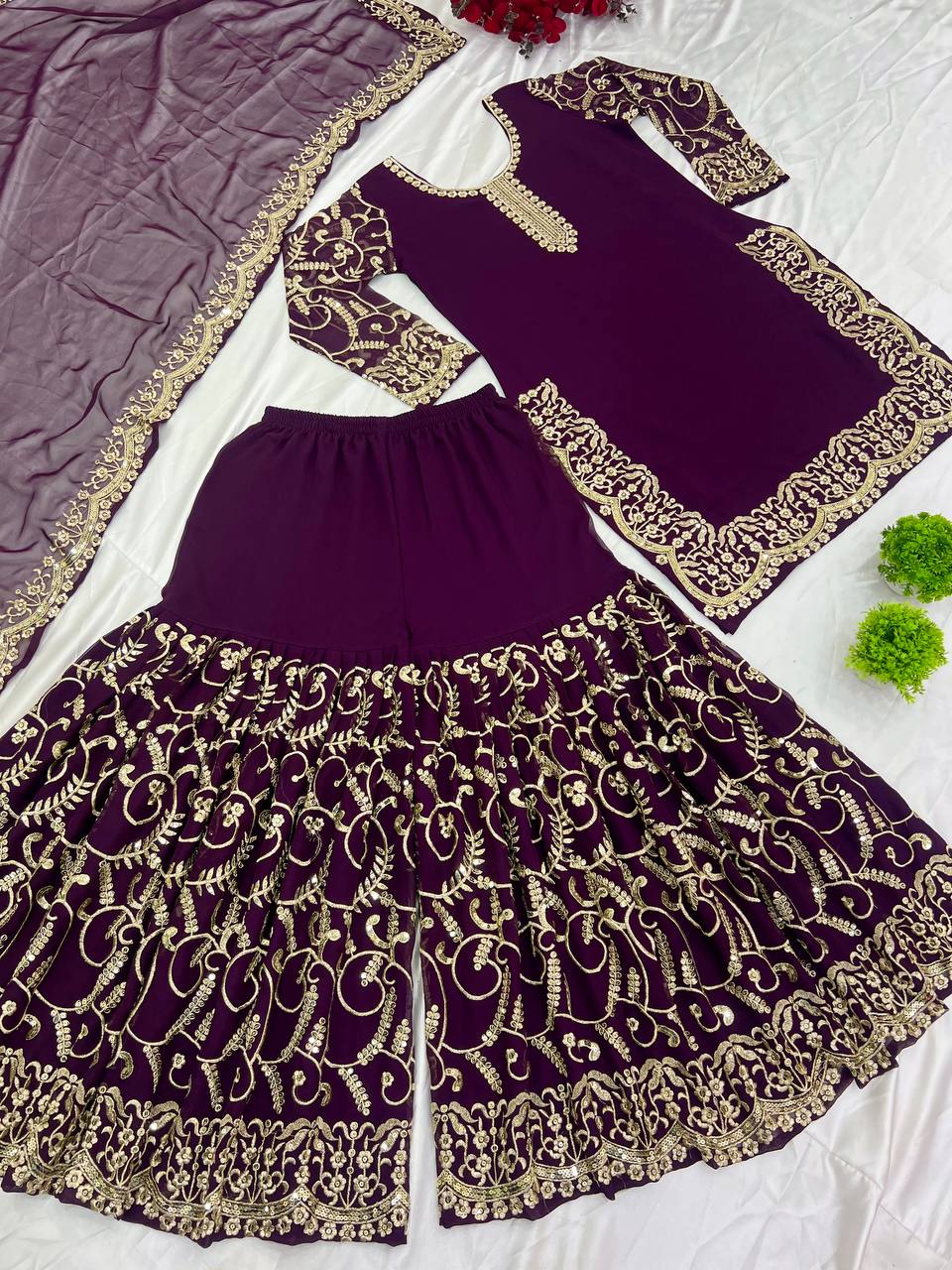 Beautiful Top-Gharara And Dupatta Set With Heavy Embroidery Sequence Work