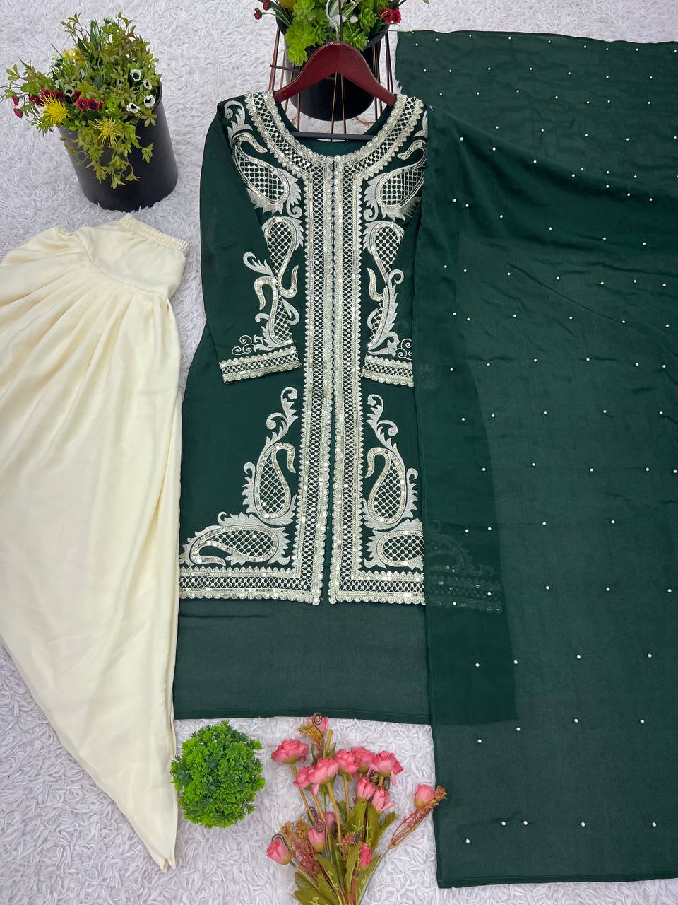 Designer Party Wear Look Top ,Dhoti Salwar And Dupatta