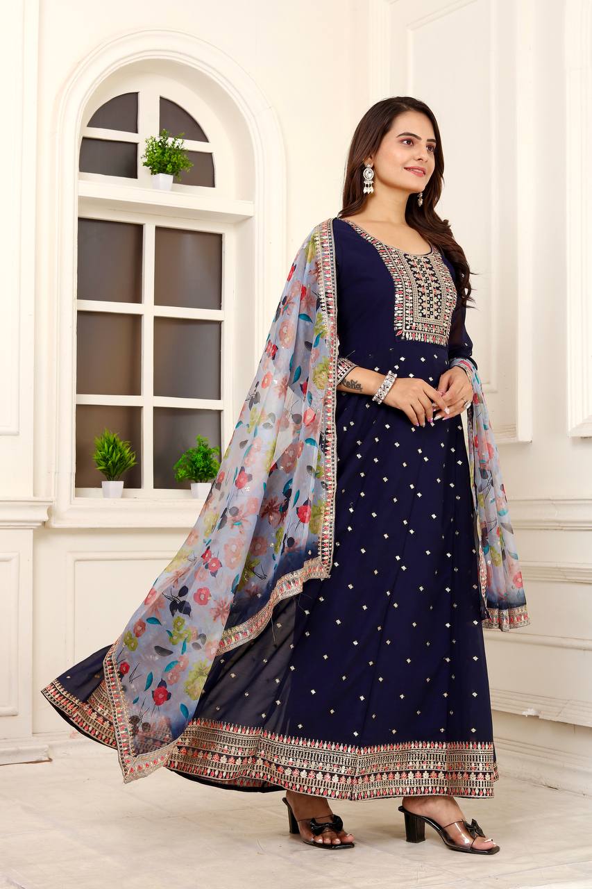 Party Wear Designer Anarkali Gown, Pent And Dupatta