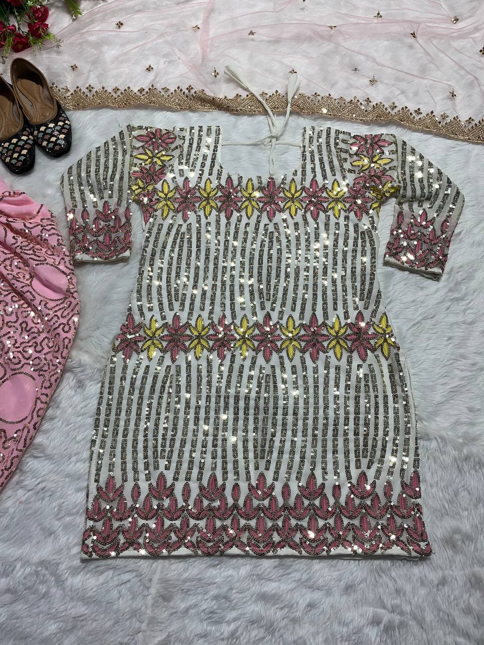 Designer Party Wear Look Top ,Dhoti Salwar And Dupatta