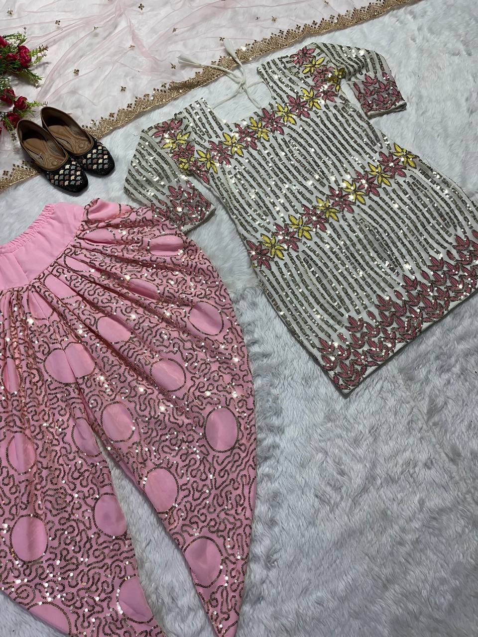 Designer Party Wear Look Top ,Dhoti Salwar And Dupatta