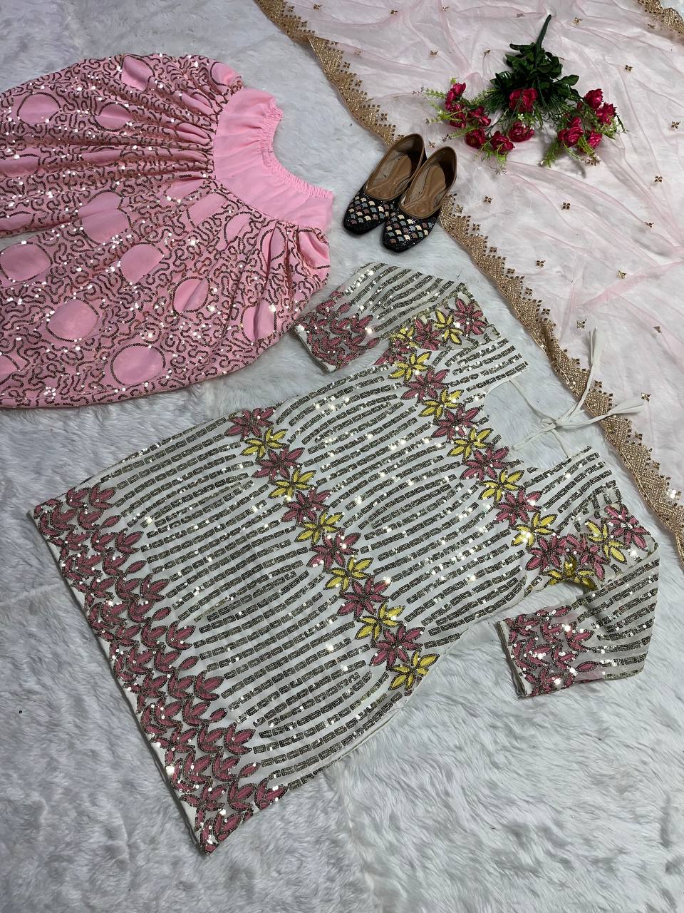 Designer Party Wear Look Top ,Dhoti Salwar And Dupatta