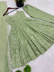 Designer Party Wear Look Gown-Dupatta With Embroidery Sequence Work