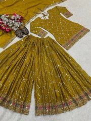 Designer Party Wear Look Top , Sharara Plazzo And Dupatta