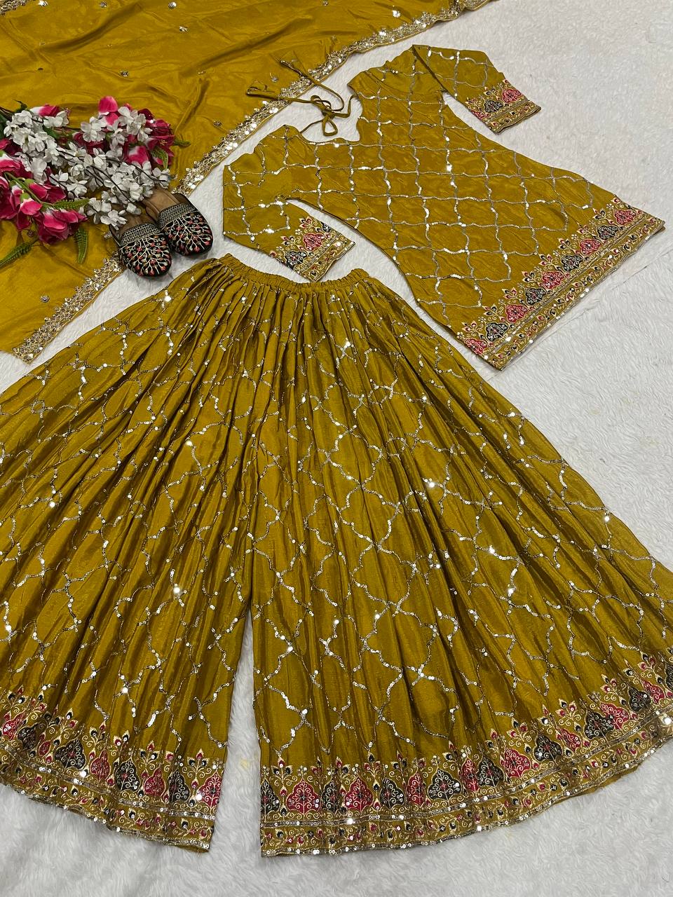 Designer Party Wear Look Top , Sharara Plazzo And Dupatta