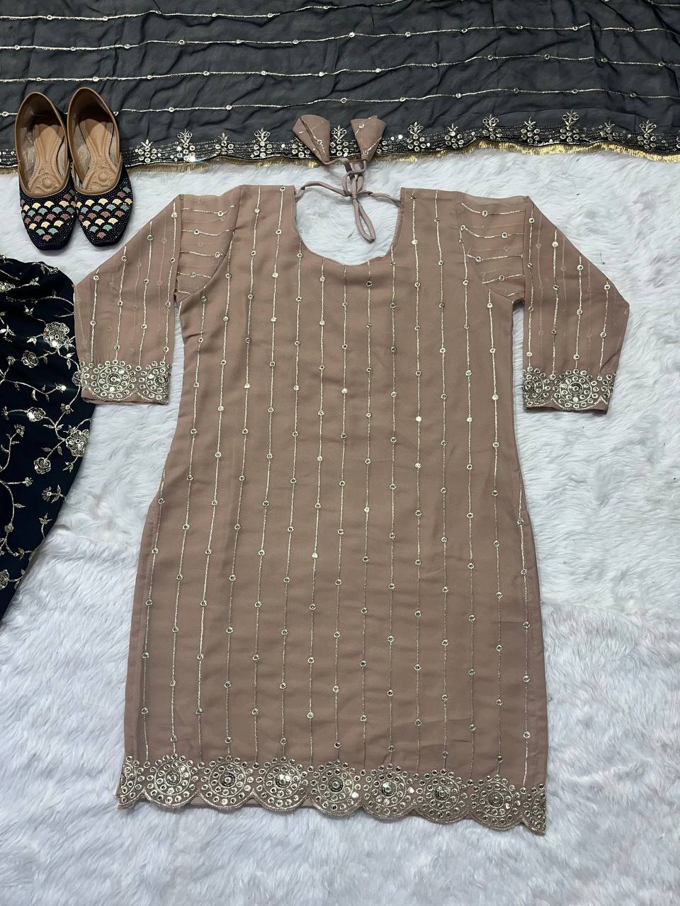 Designer Party Wear Look Top ,Dhoti Salwar And Dupatta