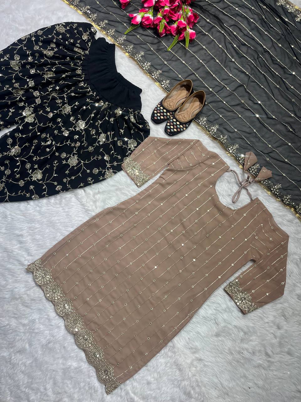 Designer Party Wear Look Top ,Dhoti Salwar And Dupatta