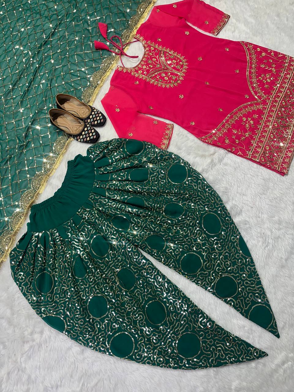 Designer Party Wear Look Top ,Dhoti Salwar And Dupatta