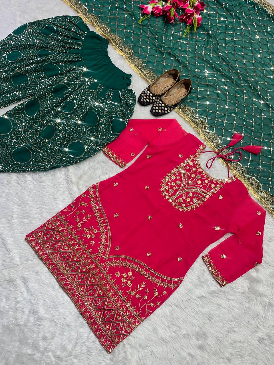 Designer Party Wear Look Top ,Dhoti Salwar And Dupatta