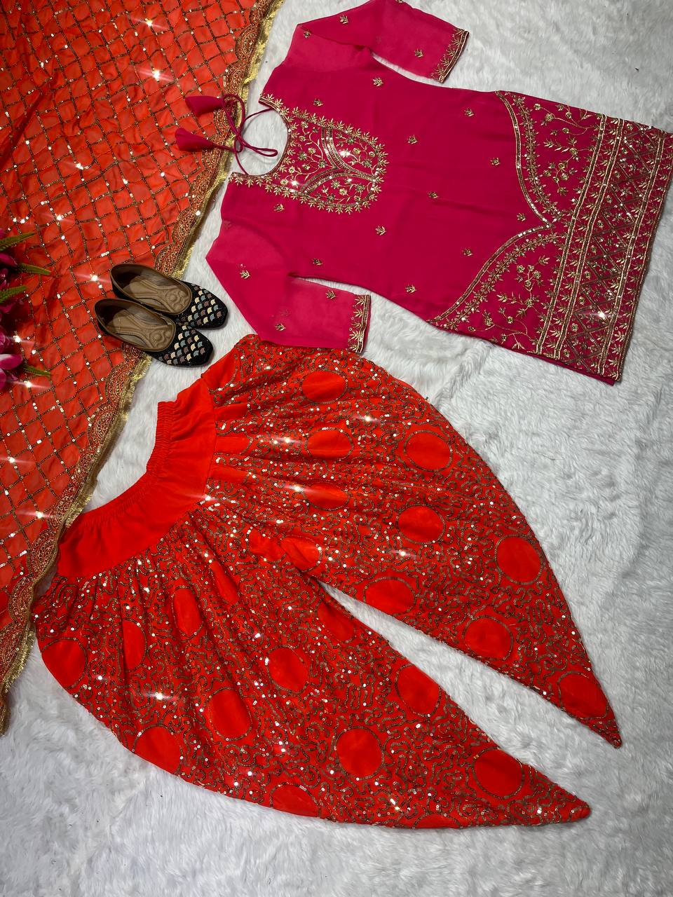 Designer Party Wear Look Top ,Dhoti Salwar And Dupatta