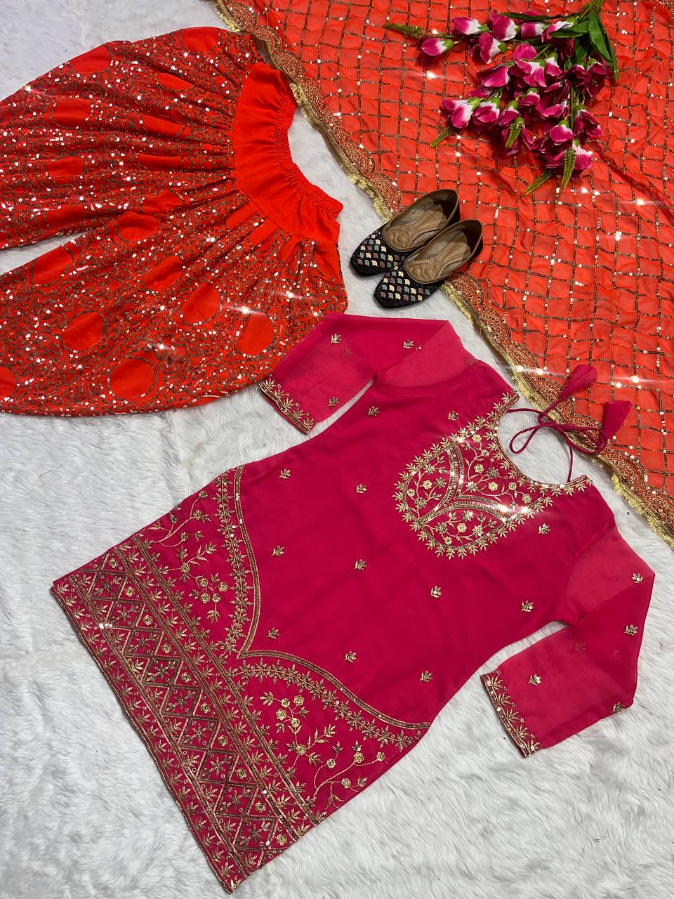 Designer Party Wear Look Top ,Dhoti Salwar And Dupatta