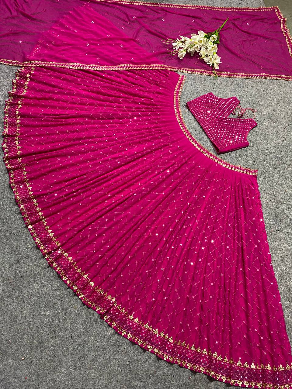 Party Wear Lehenga Choli With Fancy Border Latkan Work