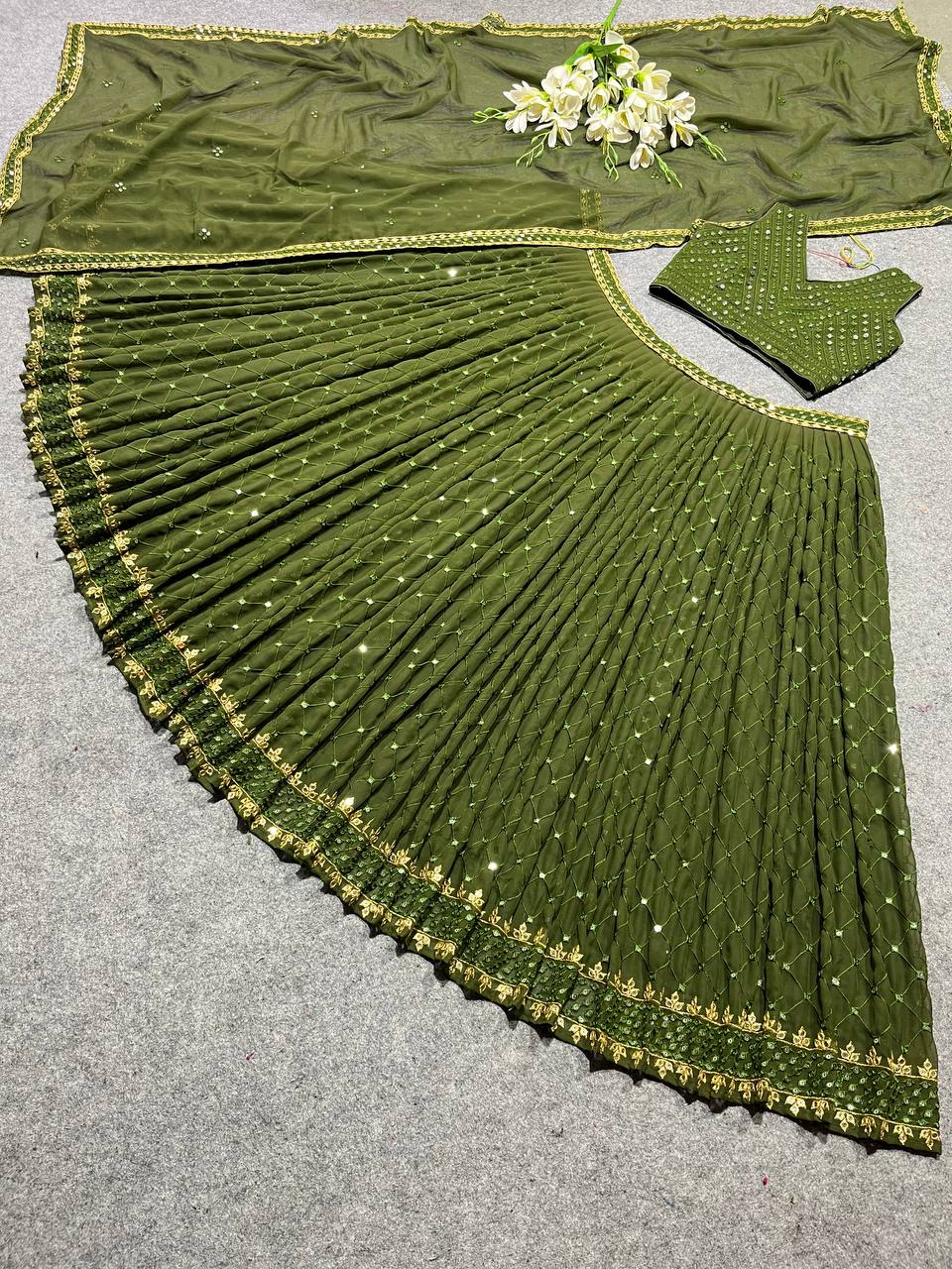 Party Wear Lehenga Choli With Fancy Border Latkan Work