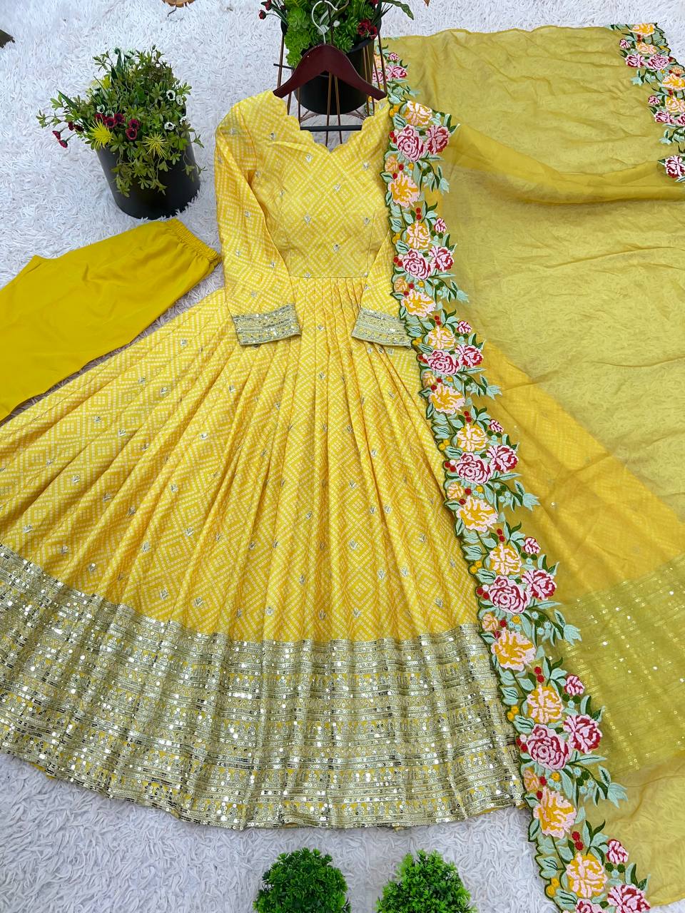 Gown And Dupatta With Heavy Embroidery Sequence Work